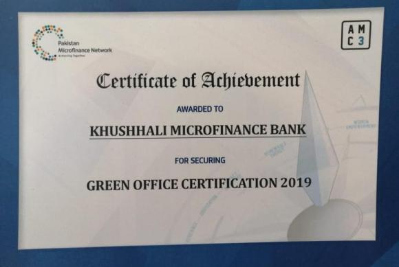 Khushhali Microfinance Bank Limited Continues to Hold Green Office Certification